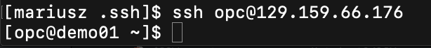 Login to server using ssh opc@IP