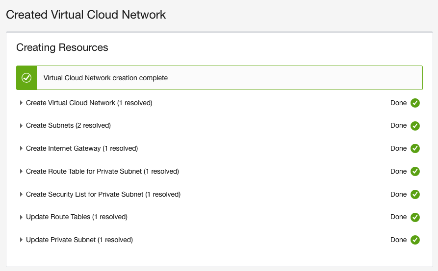Build VCN status.